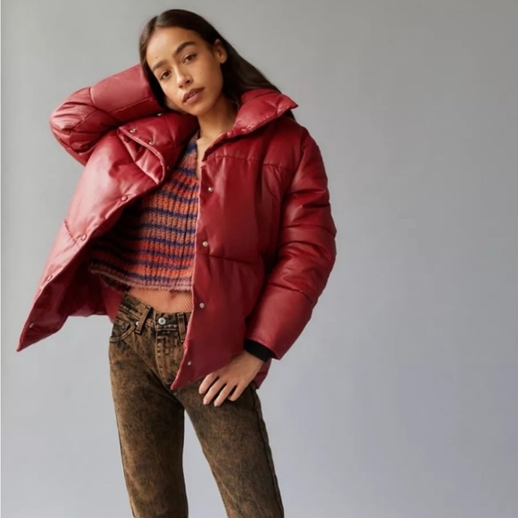 NWOT Anthropologie AVEC LES FILLES Womens L Faux Leather Puffer Coat - Picture 6 of 16